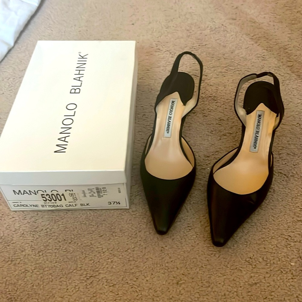 Manolo Blahnik Carolyne black sling back heels size 7 1/2